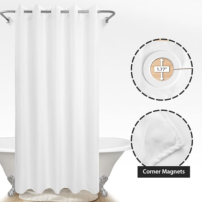 Extra Long No Hook Shower Curtain or Liner Soft Microfiber - Fabric Shower Curtain Liner Set, Machine Washable & Water Repellent, White, 71x98