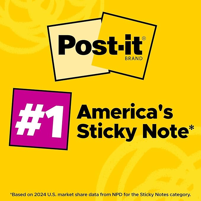 Post-it Super Sticky Notes Value Pack, 24 Pads, Convenient School Bus Carry and Storage Case, 2X The Sticking Power, 3x3 in, Bright Colors (Orange, Pink, Blue, Green, Yellow), Recyclable (654-24SSBUS)