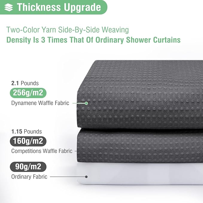 Dynamene 60 inch Stall Shower Curtain - Waffle Weave Heavy Duty Thick Fabric Shower Curtains for Bathroom,Weighted Hotel Spa Luxury Cloth Bath Curtain Set with 10 Plastic Hooks,60x72, Charcoal Grey