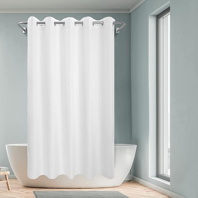 River Dream No Hook Long Shower Curtain or Liner Soft Microfiber - 78" Length Fabric Shower Curtain Liner Set, Machine Washable & Water Repellent, White, 71x80
