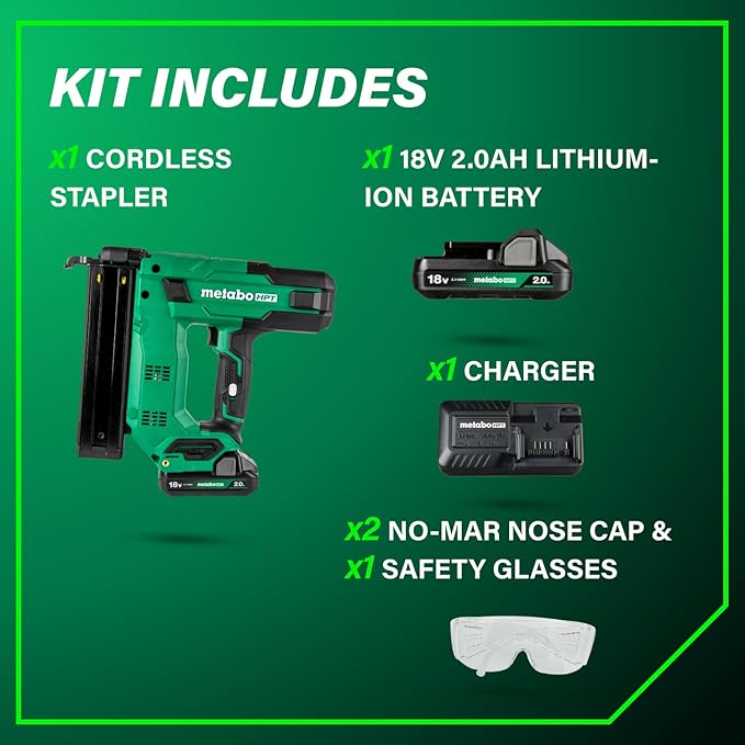 Metabo HPT 18V MultiVolt Cordless Narrow Crown Stapler Kit, 18 Gauge 1-1/2" Stapler with Power Tool 2.0Ah Lithium Ion Battery, Drives 1/2" to 1-1/2" Staples, 5-Year Warranty, N1804DB