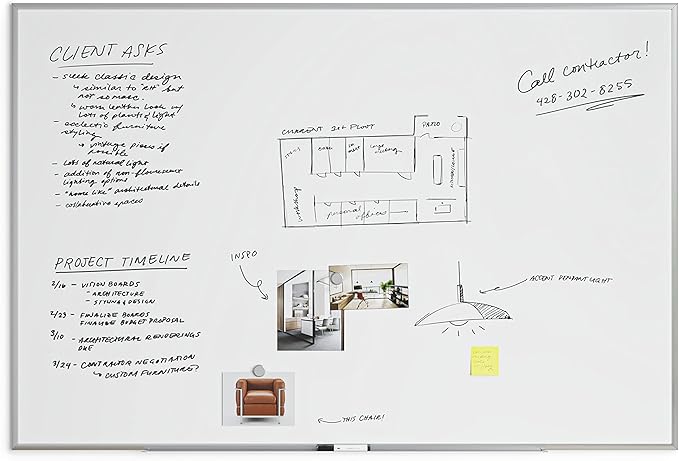 U Brands Magnetic Whiteboard 48" x 72", Large Dry Erase Board with Silver Aluminum Frame, Wall Mounted White Board for Office, Classroom & Conference Room, 6' x 4'