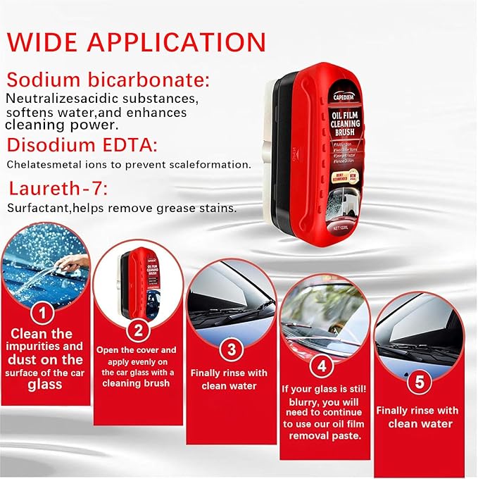CAPEDIEM 2025 NEW Fululuer Automotive Oil Film Cleaning Brush for Car Windows, Clear Vision Glass Cleaner, Windshield Cleaner, Anti-Rain Fog Cleaning Glass Brush with Refill, Improves Clarity