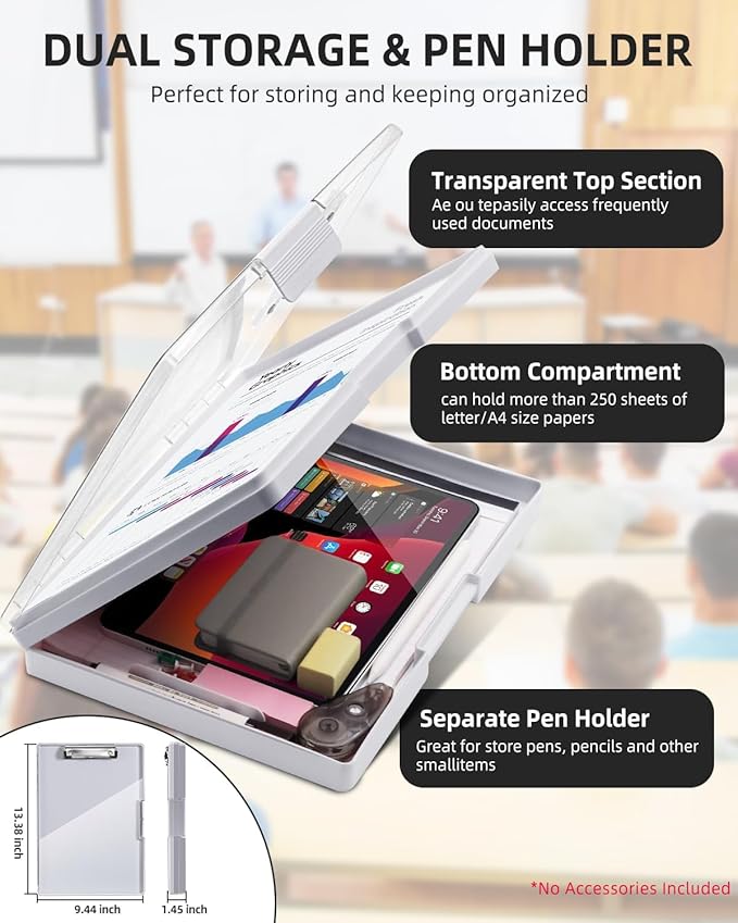 Clearview Clipboard with 2 Storage, Dry Erase 8.5x11 Heavy Duty ClipBoards - High Capacity Coaches Clip Board with Pen Holder - Side Opening Plastic Nursing Clip Case (Lvory)
