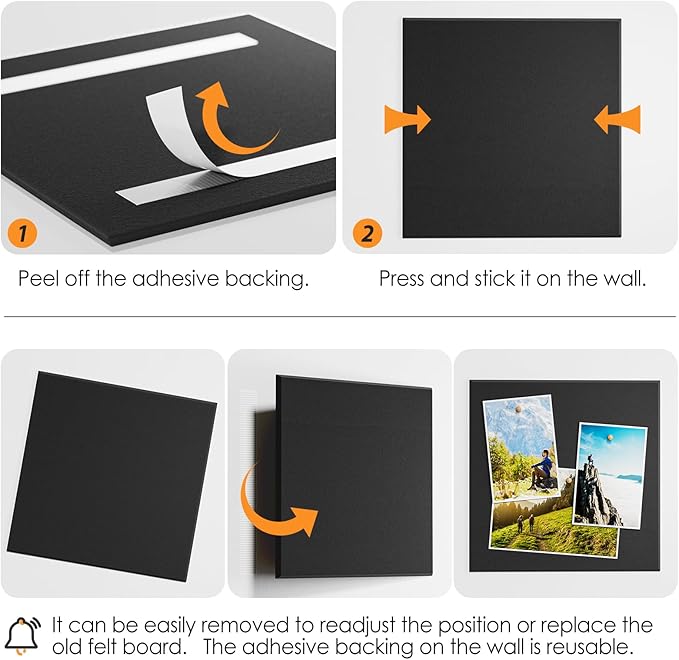 MaxGear Large Felt Bulletin Board 36" x 24", Cork Board Alternative, 6 Pack Black Felt Wall Tiles with Push Pins, Cork Boards for Walls Pin Board for Office & HomePanels