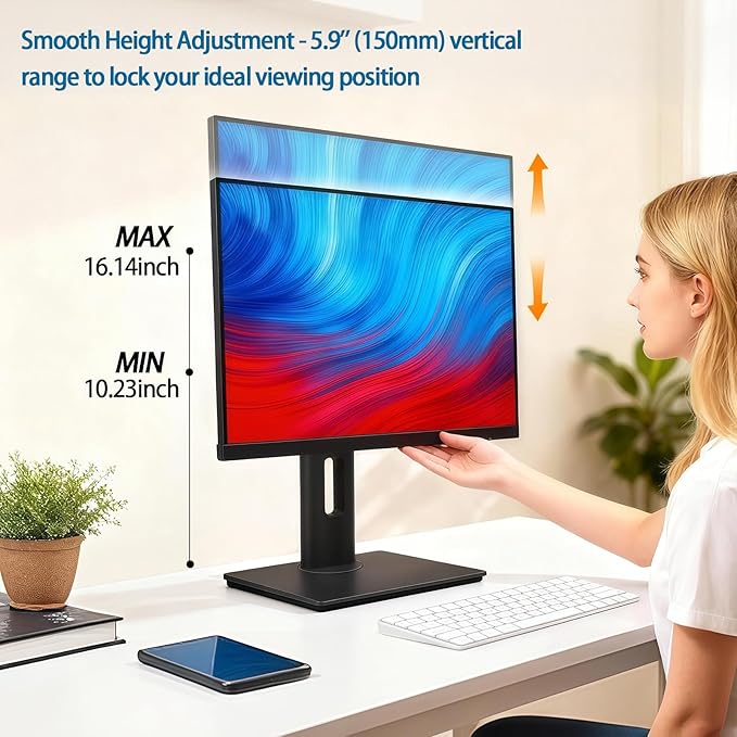 2026 Version Ergonomic VESA Monitor Stand, 150mm Spring Height adjustment,, Tool-Free Base, Swivel, Tilt & Rotation, for 22–26" Monitors, 5.95–7.28 lb, 100x100mm Vesa Mount (5.95～7.28LB)