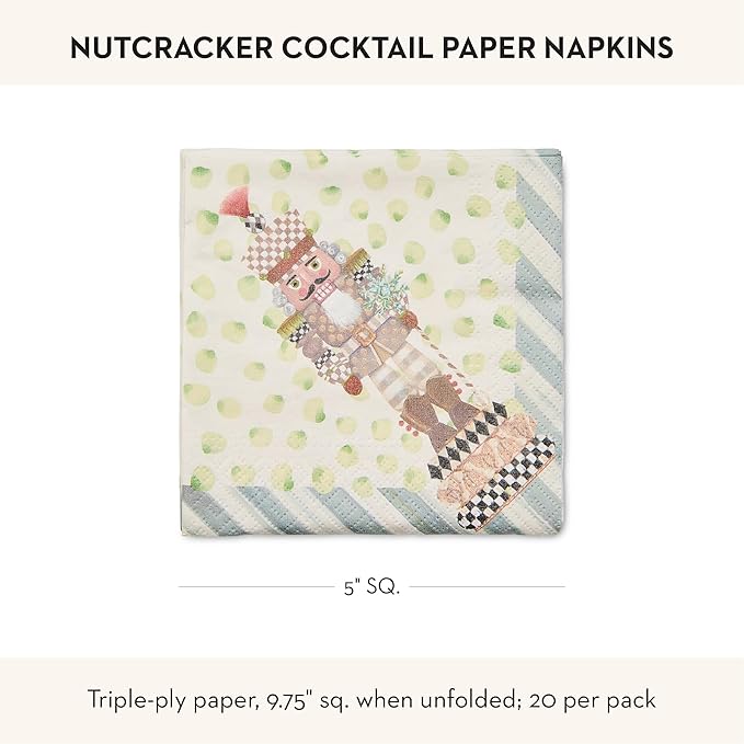 MACKENZIE-CHILDS Pack of 20 Cocktail Paper Napkins, Stylish Paper Napkins for Parties and More, Nutcracker