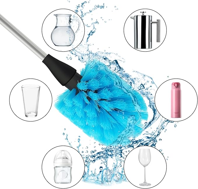 Long Bottle Brush, 15.35 in Bendable Cleaner Brushes for Cleaning Neck Beer Bottles, Wine, Baby Bottles, Water Bottles, Tumblers, Flask, Bird Feeder, Vase, Pipes and Brewing Supplies Blue/1Pack