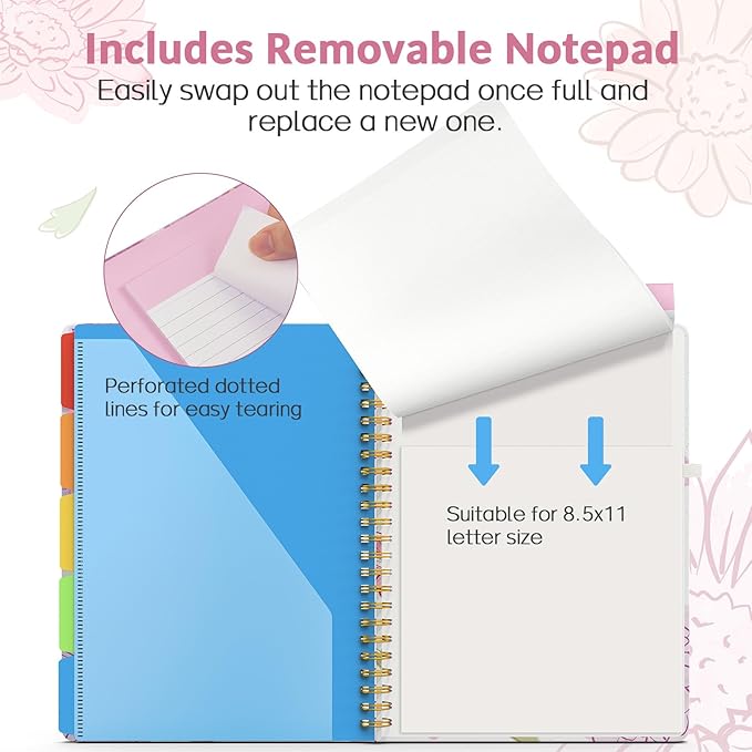 Sooez Clipboard Folio with Refillable Notepad, Folder with 10 Storage Pockets for Letter Size, Spiral Clipboard Notebook, Cute Portfolio for School, Office & Nursing