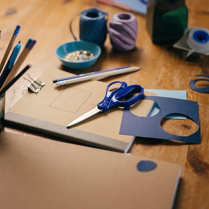 Fiskars 7" Student Scissors for Kids Ages 12-14, Scissors for School or Crafting, Back to School Supplies, Blue