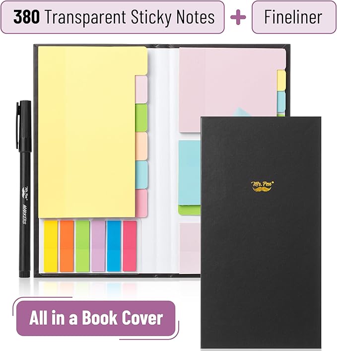 Mr. Pen- Sticky Note Set, 380 Pack, Pastel Colors, Transparent Sticky Notes Tabs, Divider, Stocky Notes for Bible Journaling