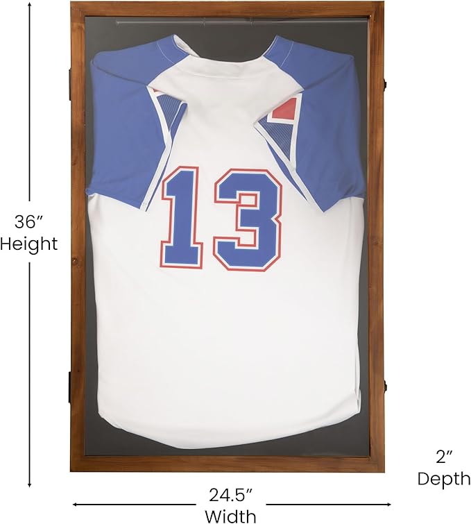Flash Furniture Banks Jersey Display Case, Hanging PVC Tube, Velvet Lined Back, Foam Sheet Insert, Acrylic Window, Anti-Theft Lock with Keys, 24x36, Rustic Brown
