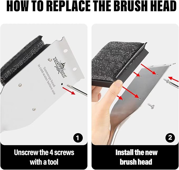 Bristle-Free Grill Brush with Replacement Head. Ultra Safe & Efficient Cleaner for Cast Iron and Stainless Steel Outdoor Grills.Gifts for Men/Dad