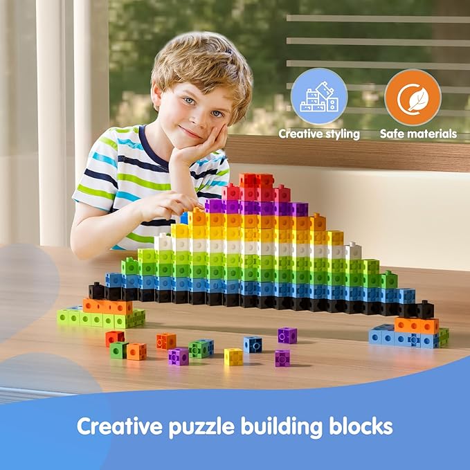 Math Linking Cubes with Box 301PCS, Preschool Math Manipulative, Kids Counting Blocks Play Set, Suitable for Learning Educational Supplies in Kindergarten. Great Gift for Boys & Girls (1)