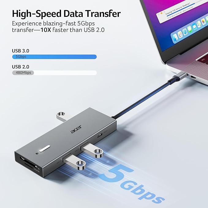 Acer USB C Docking Station Dual Monitor with 2 HDMI, 9-in-1 Laptop Docking Station with 4K@60Hz HDMI, USB A&C 3.0, SD/Micro SD, 100W PD, USB C Dock Compatible with Acer/Dell XPS/HP/Mac/Surface (15cm)