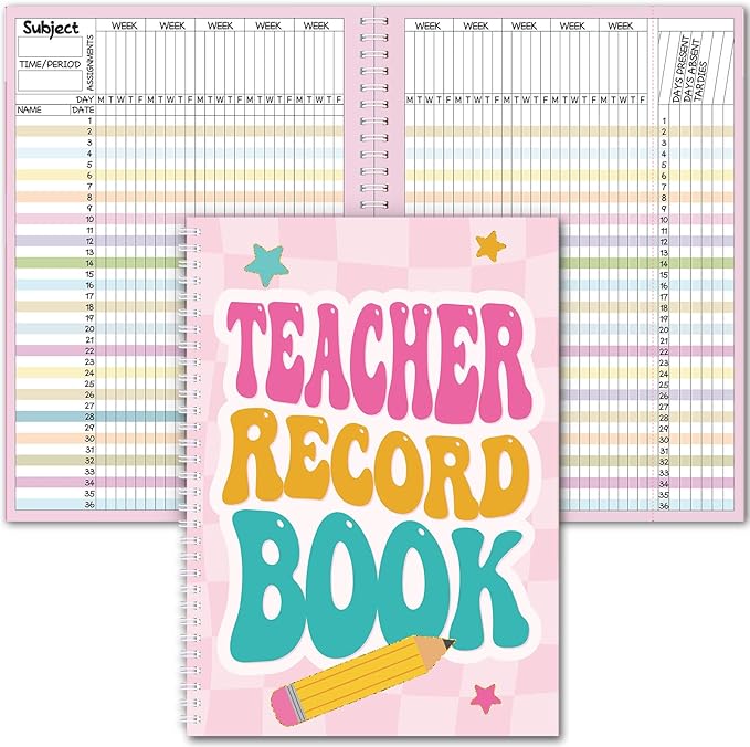 Retro Teacher Record Book Teacher Grade Book 2026-2027 Spiral Bound Record Class Planner 2026 Gradebook Office Favors for Classroom Attendance Supplies Double Sided Printing