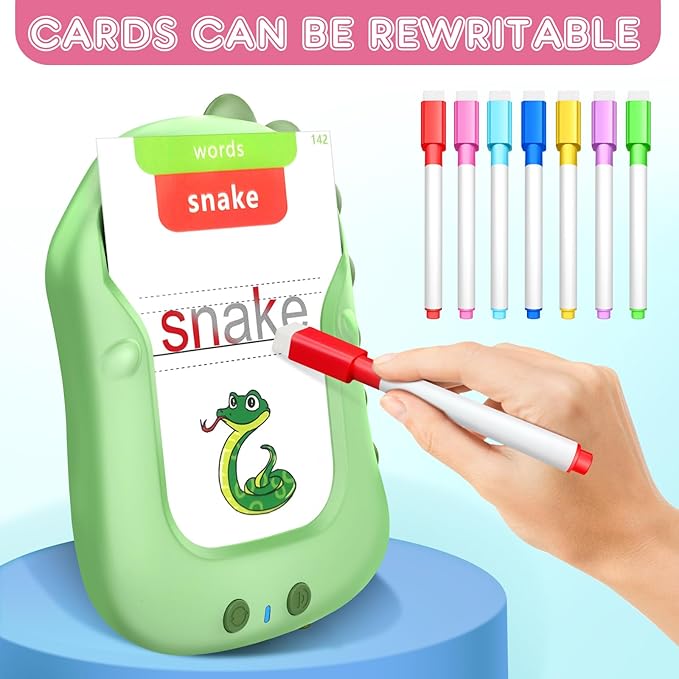 Reusable Writing & Drawing Talking Flash Cards for Toddlers168 Phonics Learning Cards with 8 Color Pens, Montessori Sensory Toys for Autism, Speech Therapy Preschool Education for Kids.