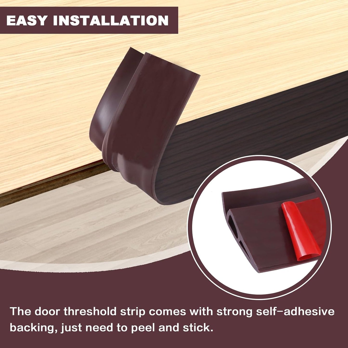 Vinyl Door Threshold Flooring Transition Strip Self Adhesive Carpet Edging Strip for Laminate Doorway Edge Threshold from 1/5" to 2/5" (Black Walnut Wood Grain, 6.6 Ft)