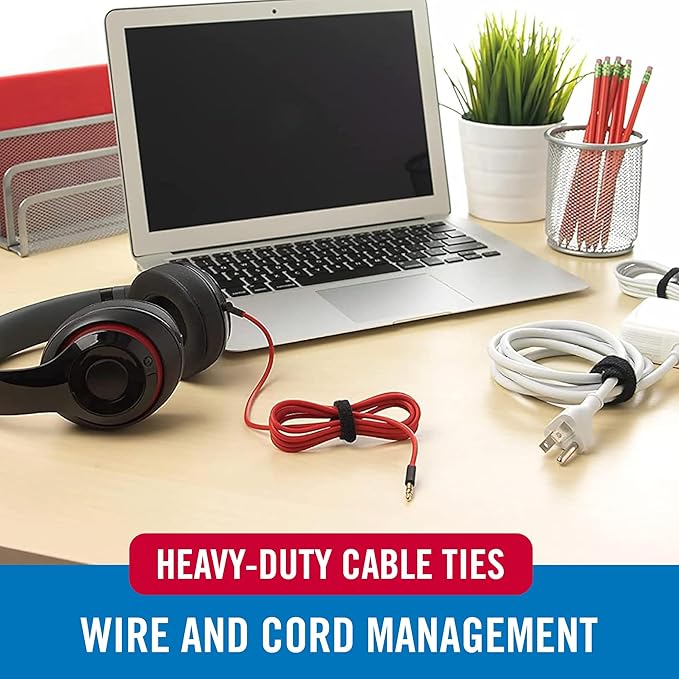 VELCRO Brand Heavy Duty Cable Ties Reusable | 60Pc Bulk Pack | 8 x 1/2" ONE-WRAP Straps, Black | Strong Wire Management | Cord Bundling for Home Office and Data Centers