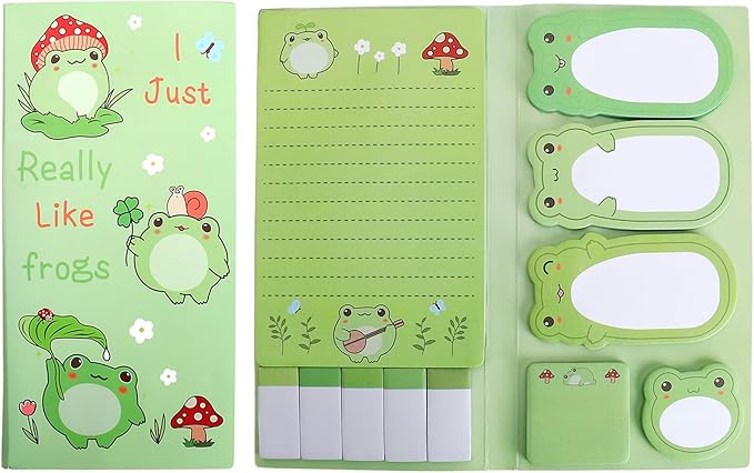 QPIXVB Frogs Sticky Notes Set,Frog Gifts for Women,440 Sheets Cute Sticky Notes,Cute Cartoon Frogs Self-Stick Note Pads,Cute Frog Gifts,Post It Note,Office Supplies,Animal Divider Tabs Bundle