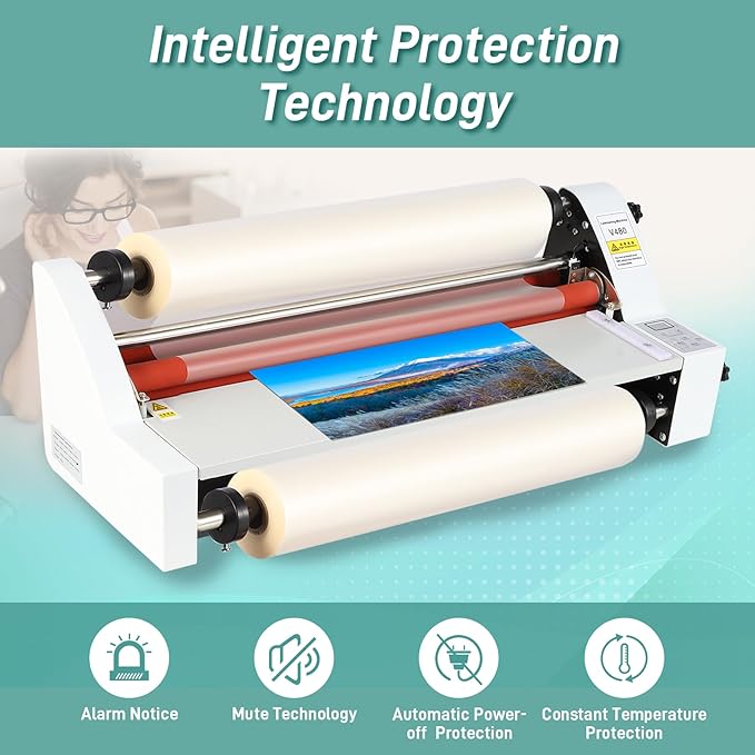 18inch Cold Hot Roll Laminator with 2 Rolls of Thermal Laminating Film (1 Inch Core, 0.8 mil,17.3in W×656ft L), V480 Laminating Machine, Single & Double-Sided Thermal Laminator, Digital Display, 110V