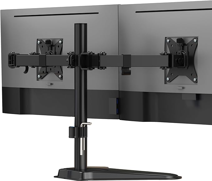 Mount-It! Dual Monitor Stand for Desk, Free Standing Monitor Mount for 2 Screens up to 32”, Height Adjustable with Tilt, Swivel & Rotation, VESA 75x75 & 100x100
