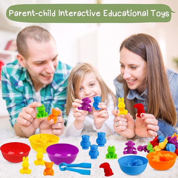 TSYAN Counting Animals Matching Games Sensory Toys with Sorting Bowls Preschool Learning Activities Color Classification Montessori Educational Toys Set Gift for Boys Girls Toddlers Toys Age 3+