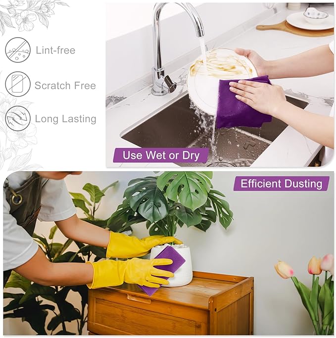 Homaxy Tear Away Dish Cloths Rolls, 40 Sheets-11.8" X 11.8", Reusable Washable Dish Towels for Kitchen, Ultra Absorbent and Quick Drying Microfiber Cleaning Rags, Purple