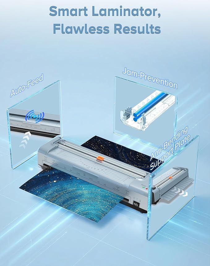 13 Inch Laminator Machine with 20 Laminating Sheets, 11x17 Hot & Cold laminator for Teachers 10 in 1 with Auto Paper Feed, Never Jam Technology Personal Laminator for Home Office School