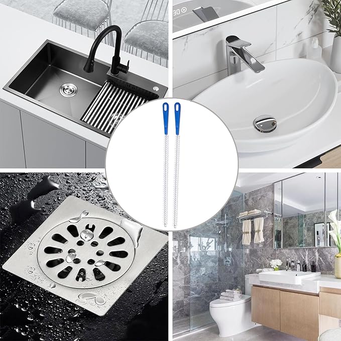 Adove Drain Cleaning Brush 2pack, Long Drain Clog Remover Tool 23.6inch, Pipe Brush Cleaner with Nylon Bristles, Sink Drain Cleaner for Toilet, Kitchen Sink, Bathroom Tub, Shower, and Sewer Drain