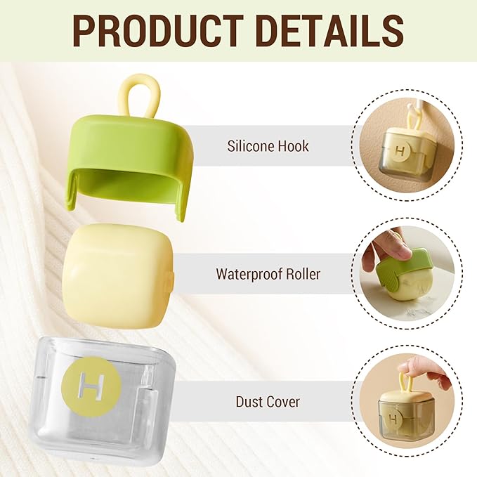 Mini Portable Lint Roller, Reusable Lint Rollers, Washable Sticky Roller for Pet Hair Debris Removal Tool - Mini Lint Roller for Purse and Household (Beige)