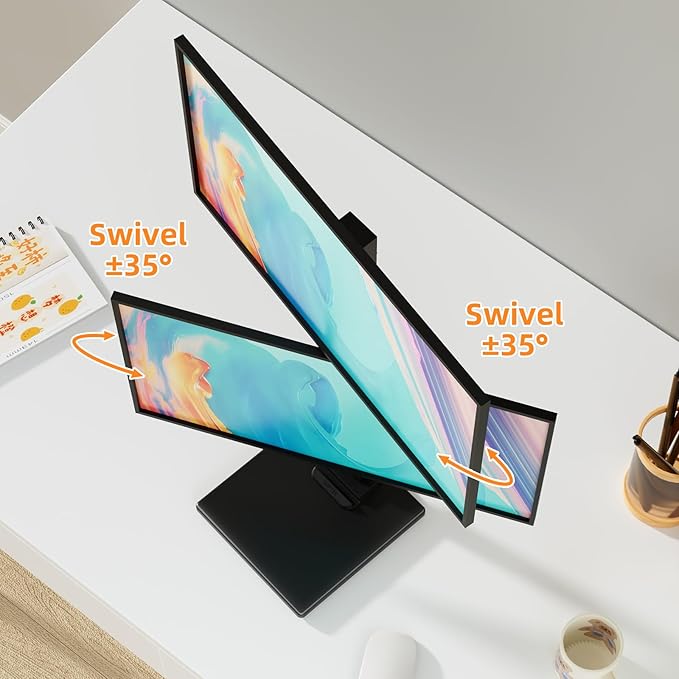 Suptek Dual Monitor Stand with Base- Vertical Stack Screen Free-Standing Monitor Riser Fits Two 13 to 36Inch Screen with Swivel, Tilt, Height Adjustable,50,75 and 100mm Vesa Base Stand