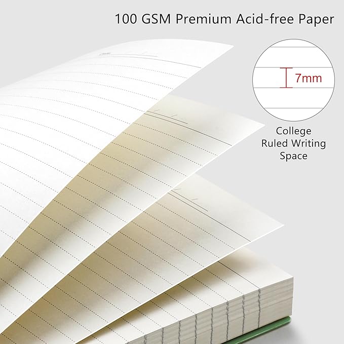 RETTACY Spiral College Ruled Notebook, 300 Pages, B5 Medium Size (7.4" x 10"), for School, Work, Writing, Journaling, 100 GSM Thick Paper, Flexible Plastic Cover (Deep Green)