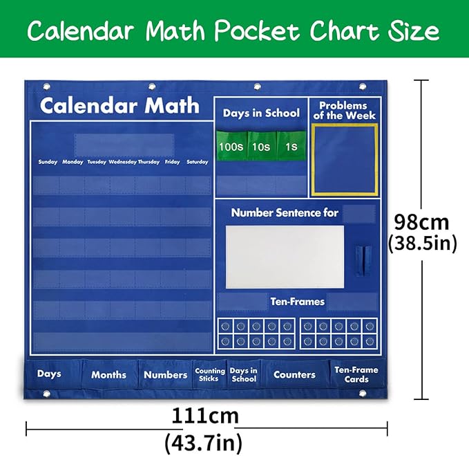 Boczif Daily Math Calendar Classroom Pocket Chart, Math Activities Educational Pocket Chart Teaching Calendar All About Number Activities for Counting, Problem –Solving, Elementary and Pre-school