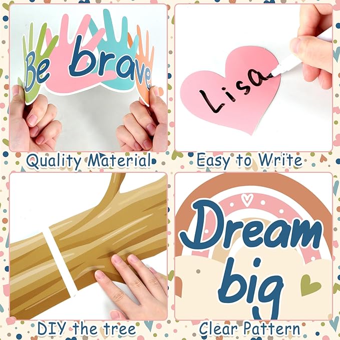 Boho Classroom Tree Bulletin Board Decorations Heart Cutouts Border Welcome Classroom You Belong Here Bulletin Board Decor Supplies for Chalkboard Elementary School Home Wall(You Belong Here)