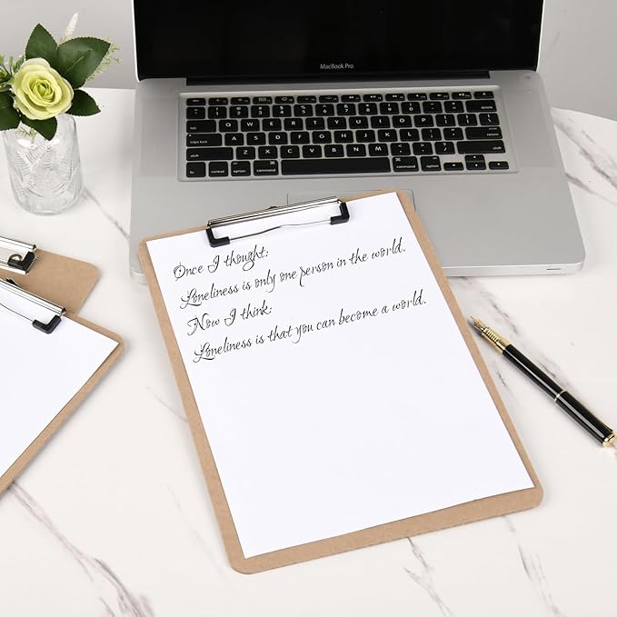 3 Pack Hardboard Office Clipboard, Letter-Size Clipboard with Low Profile Clip, Classic Clip Boards, 9" x 12.5" Wood Clipboards for Office, School, Hospital Supplies, Brown