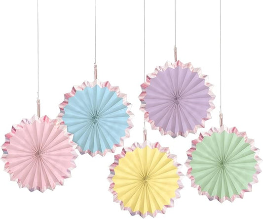 Elegant Hot-Stamped Paper Fans - Premium Quality Decorative Fans with Striking Design - Perfect for Weddings, Events & Parties, Pastel Colors, Pack of 5