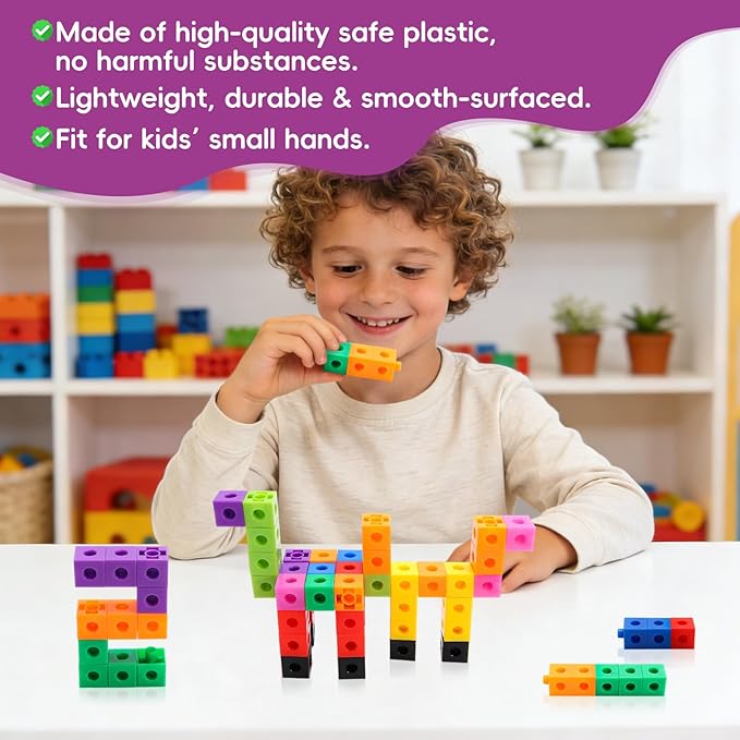 200 Pcs Math Linking Cubes - 10 Colors Connecting Counting Snap Blocks, Math Manipulatives for Early Math & Construction, Educational Toy for Preschool, Kindergarten, Homeschool