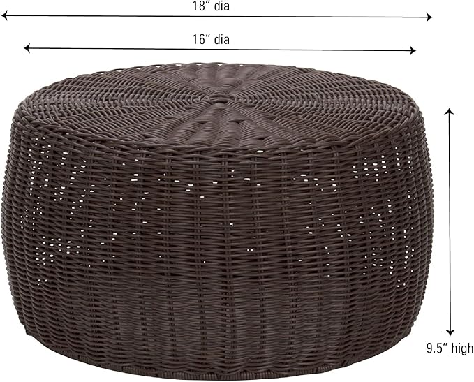 Household Essentials Handwoven Resin Storage Stool Ottoman, 16" Dia. x 9" H, Brown
