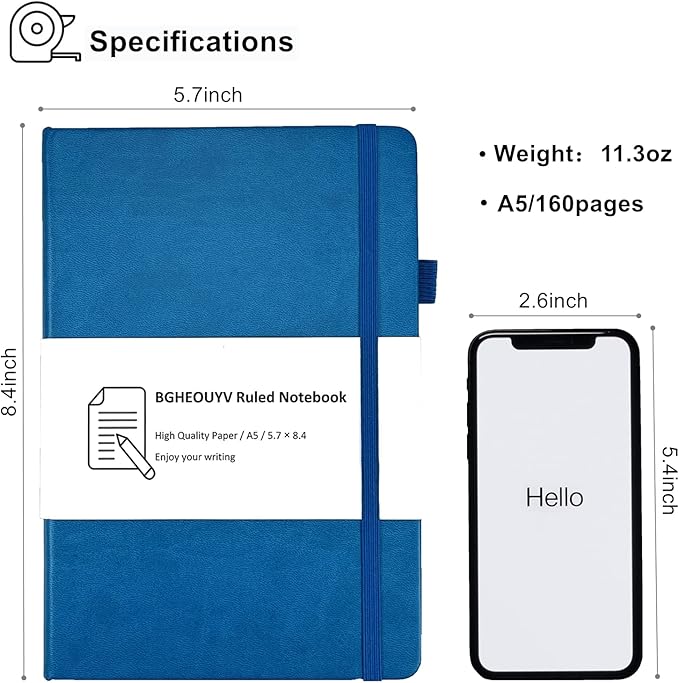 Notebook Journal, College Ruled Notebook Lined A5 160 Pages,Hard Cover Journals for Writing, Notebooks for Work Office School Women Men,5.7 inches x 8.4 inches(Dark Blue)