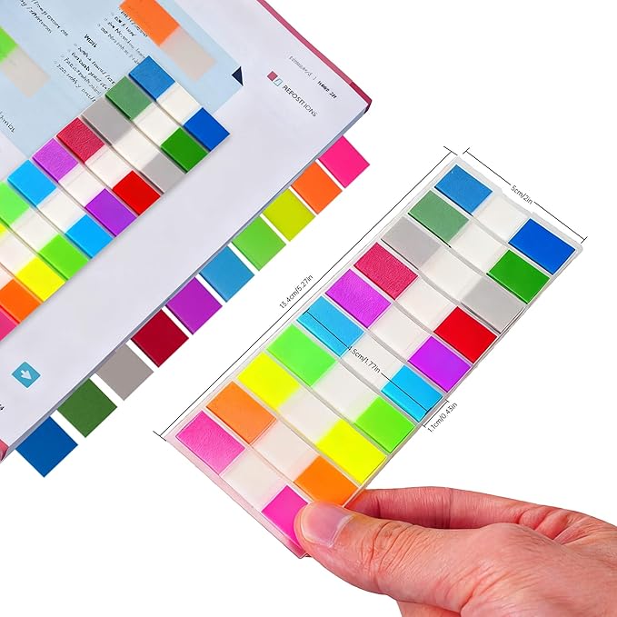 Sticky Tabs, 1000Pcs Transparent Pop Up Writable Colored Book Index Tab, Colorful Repositionable Page Markers Book Tabs for Books and Classify Files, Reading Notes, Teacher Supplies