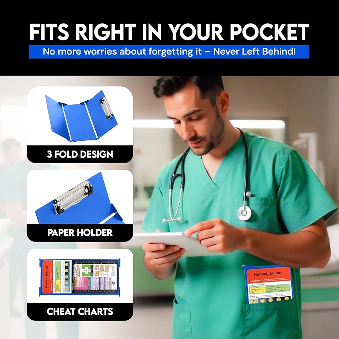 Nursing Clipboard with Nursing and Medical Edition Cheat Sheets 3 Layers Aluminum Trifold Clip Board Nursing Nursing Student Essentials - Foldable Clipboard Nursing Nursing School Essentials