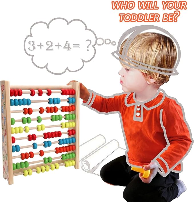 Sealive Classic Wooden Abacus for Kids Math, Educational Counting Toy with 100 Beads, 123 Learning Number Abacus for Toddler, Mathematics Toy Beads Game for Preschool Children Kindergarten