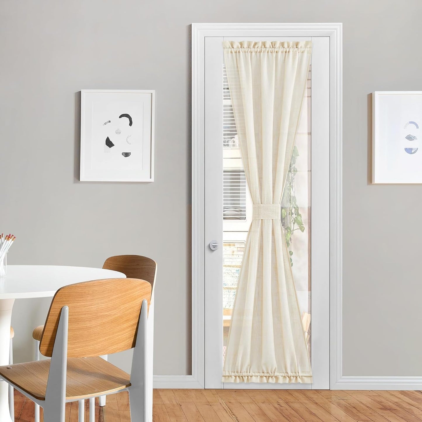 NICETOWN 80 Inches Length Door Curtains with Tieback for Window, Farmhouse Linen Texture Sidelight Semi-Sheer Window Covering French Door Curtains for Closet Doorway, 1 Panel, 26" Wide, Bieg