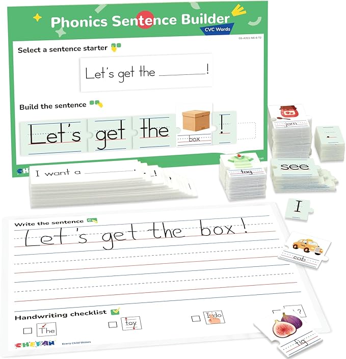 Phonics Sentence Builder, CVC Word Games for Kids, Sentence Building & Sight Words Flash Cards, Learn to Read Handwriting Practice, Preschool Kindergarten Homeschool & Speech Therapy
