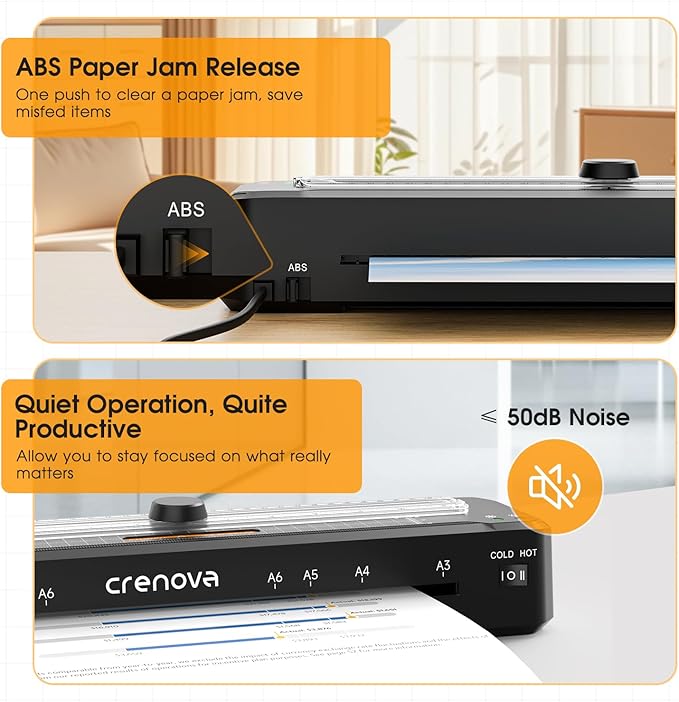 Crenova Laminator Machine with 12 Laminating Sheets, A3 Laminating Machine Hot & Cold with Trimmer Corner Rounder, Fast Warm Technology, 13-Inch Laminator for Home Office School Business (A3-12PCS)