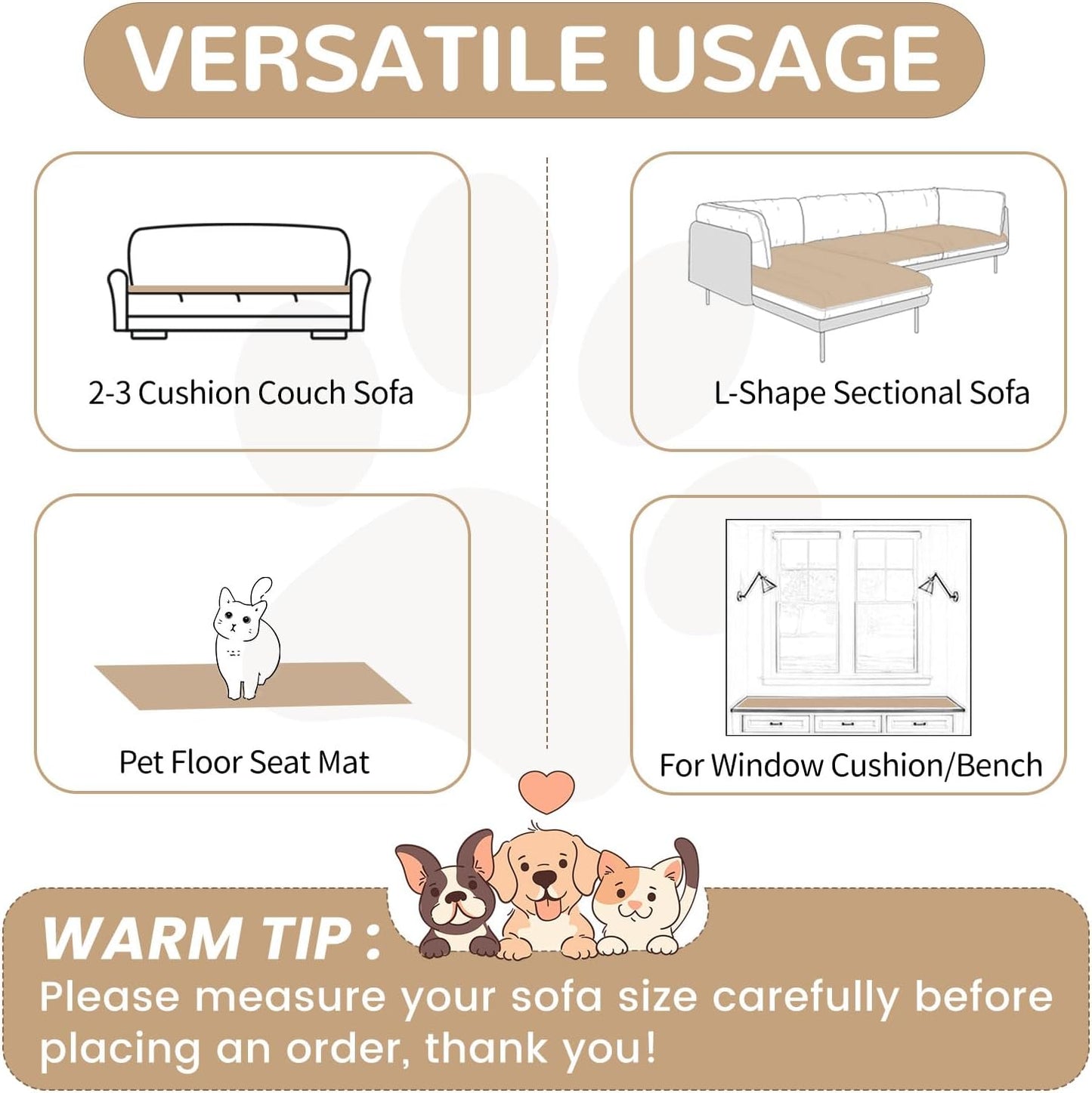 OTOB Couch Covers for 3 Cushion Sofa Pet Friendly, Plush Fuzzy Non Slip Sofa Covers Washable, Soft All Seasons Sofa Slipcovers Furniture Protector Dog Bed Mat (Coffee, 27.6" x 82.7")