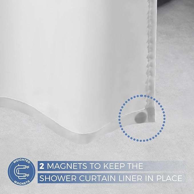 downluxe Stall Waterproof Fabric Shower Curtain Liner,Soft Cloth Shower Liner with 2 Magnets, Machine Washable Small Bathroom Curtain, 60" W x 72" L, White