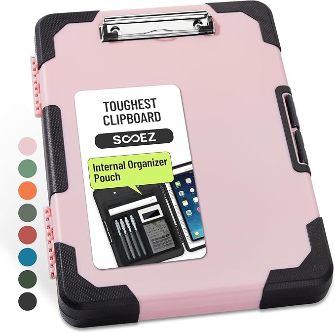 Sooez Toughest Clipboard with Storage, Internal Pen Pouch Included, Letter/ A4 Size, Shockproof Heavy Duty Plastic Clip Boards 8.5x11”, High Capacity Clipboards Box Case for Contractor Trucker Driver