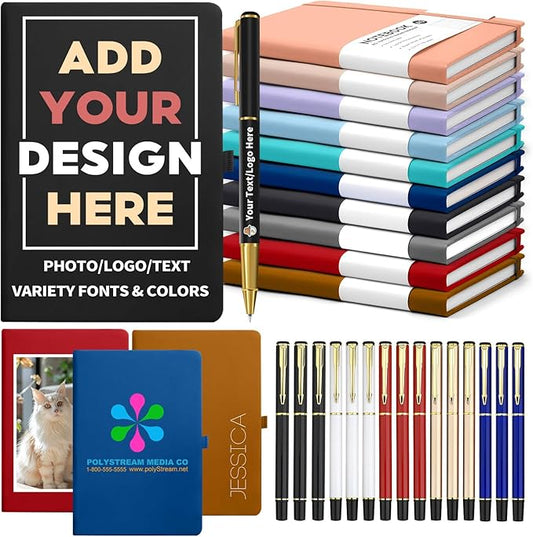 Customizable Notebook with Pen- Personalized Notebook Bulk Cover with Any Design - A6/A5 192 Lined Pages Journaling Notebooks for Work School Business Church